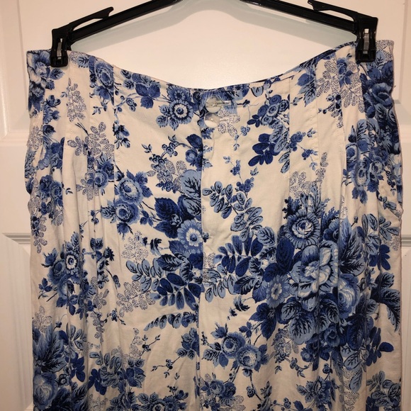 Maeve x Anthropologie Blue Toile Floral Pleated Wide Leg Palazzo Pants 14T 14 T - Picture 3 of 5